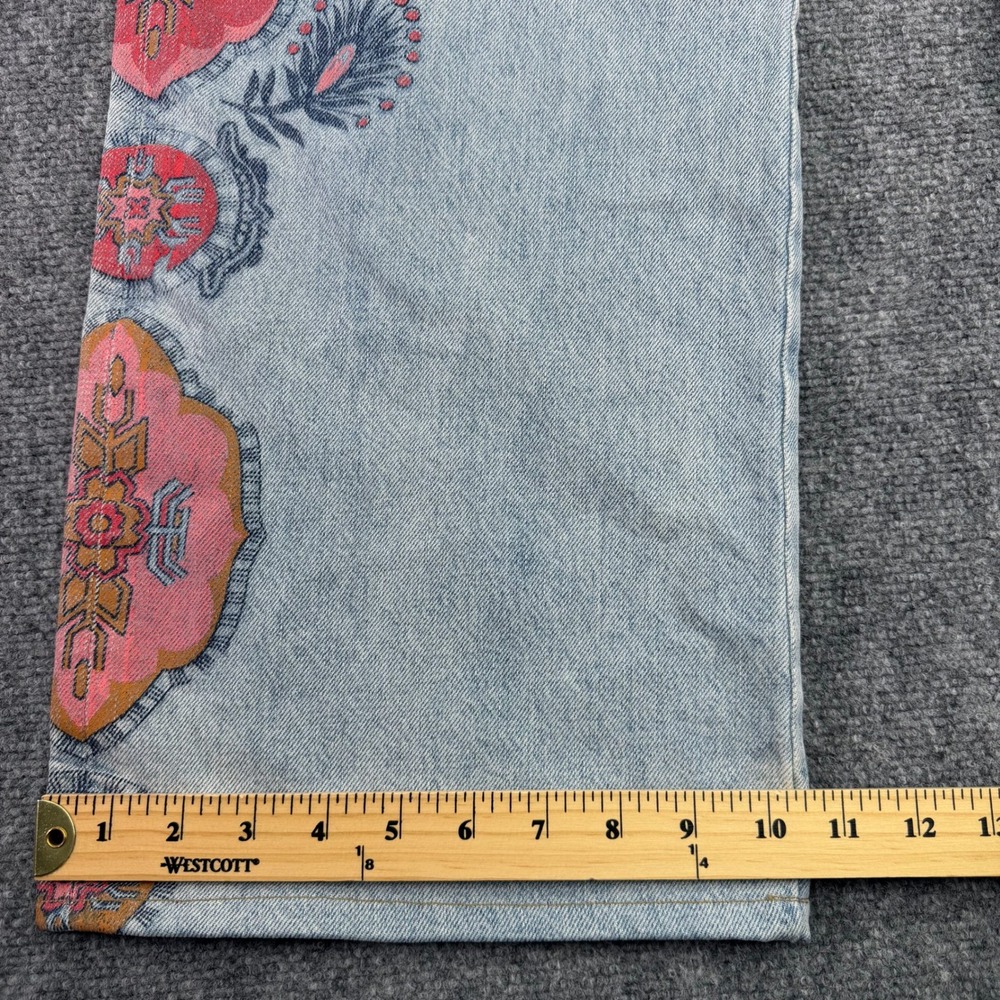 MOTHER Light Blue Denim Wide-Leg Jeans with Pink & Red Floral Panels - Picture 9 of 16